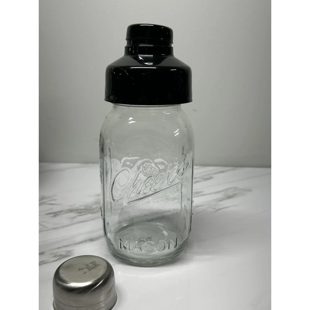 Vintage Mason Cheers Jar Cocktail Shaker With Strainer Lid